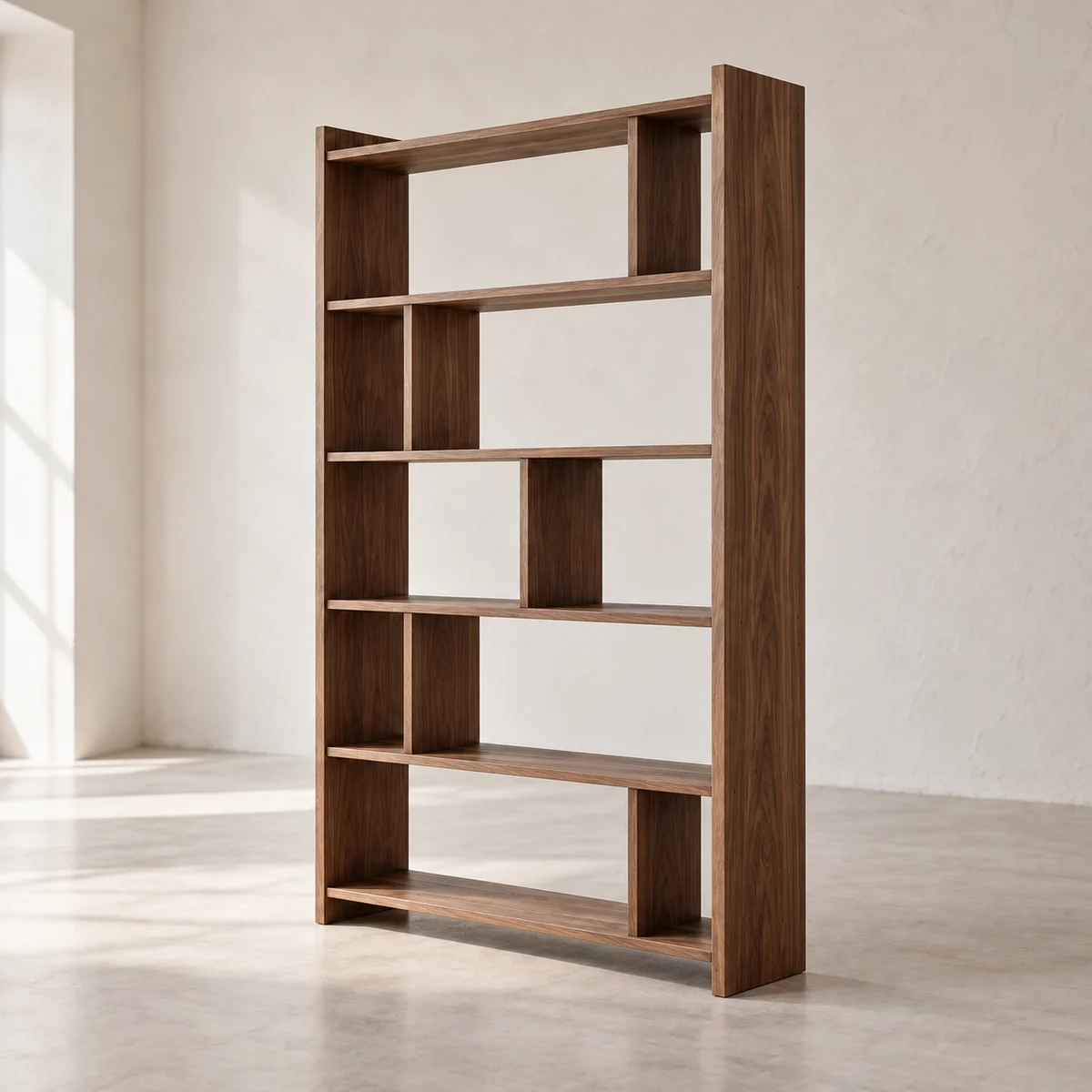 Frame Shelving, alternate view in a softly lit plaster studio; AI-generated product concept