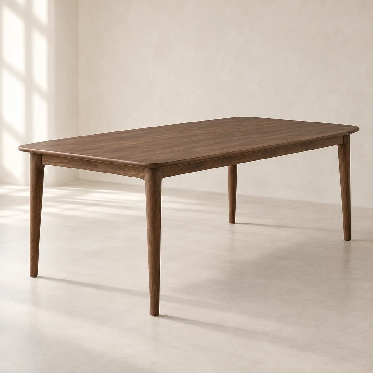 Rill Dining Table, alternate view in a softly lit plaster studio; AI-generated product concept